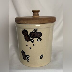 Vintage Robinson Ransbottom 1 Qt Stoneware Canister Crock w/ Wood Lid